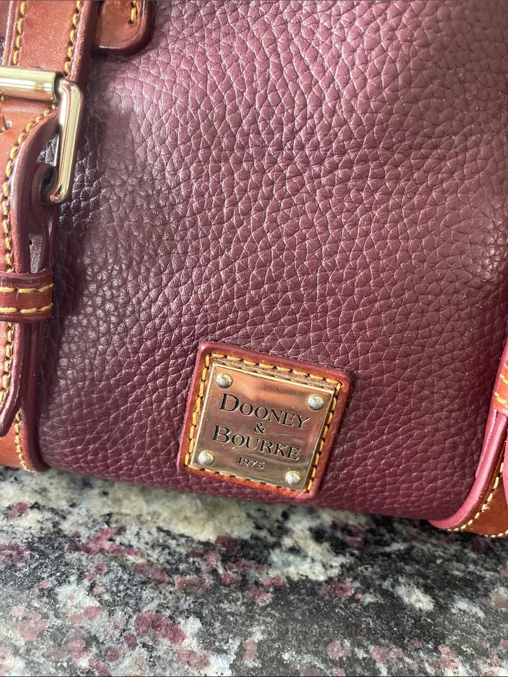Dooney & Bourke Wine Pebbled Leather Satchel with Brown Trim - Picture 2 of 16